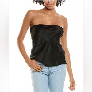 Donni Satiny Tube Top Strapless Satin Ruched Flowy Black Size Medium NWT Revolve